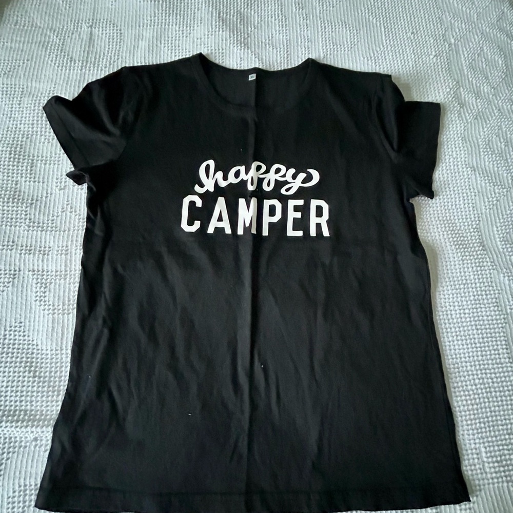 Black 'Happy Camper' women T-Shirt size XL (fits L)